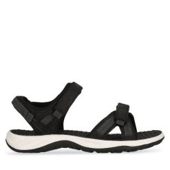 Sandały Whistler. Czarne sandały damskie Whistler, bez wzorów, bez obcasa, na płaskiej podeszwie, bez zapięcia. Za 139.99 zł.