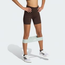 Legginsy Workout Essentials Scrunch z dzianiny o długości wewnętrznej strony. Brązowe legginsy damskie Adidas, bez wzorów, z dzianiny. Za 149.00 zł.