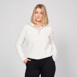 Sweter do golfa damski Inesis MW500. Niebieskie swetry nierozpinane damskie INESIS, xl, bez wzorów, z bawełny, eleganckie, bez kołnierzyka, bez ramiączek. Za 169.99 zł.