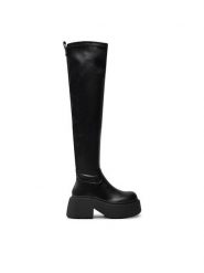 Buffalo Kozaki Vicious Stretch Overknee 1223076 Czarny. Czarne kozaki damskie Buffalo, bez wzorów, ze skóry, bez obcasa, na słupku, bez zapięcia. Za 749.99 zł.