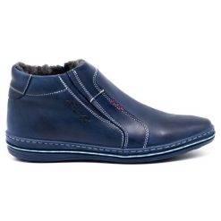 Polbut Buty męskie zimowe 381 granatowe niebieskie. Niebieskie botki męskie na zimę, bez wzorów, z materiału, wizytowe, bez obcasa, bez zapięcia. Za 367.89 zł.