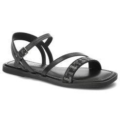 Czarne Sandały Tamaris Eleganckie Płaskie Buty. Czarne sandały damskie Tamaris, bez wzorów, bez obcasa, na płaskiej podeszwie, bez zapięcia. Za 219.00 zł.