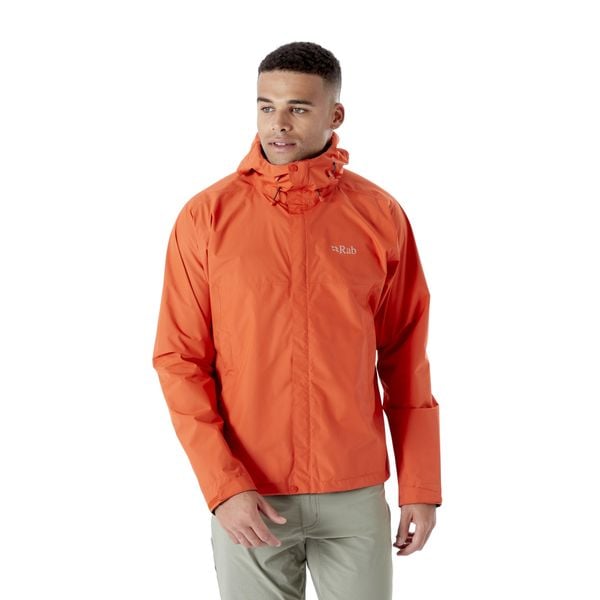 Kurtka przeciwdeszczowa męska Rab Downpour Eco Jacket z kapturem. Brązowe kurtki męskie RAB, m, bez wzorów, sportowe, z kapturem. Za 369.99 zł.