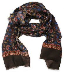 Brązowy Elegancki Szalik V.Fraas, Przejściowy, Cienki, w Kolorowy Wzór Paisely, Łezki. Brązowe szaliki męskie V. Fraas, bez wzorów. Za 49.00 zł.
