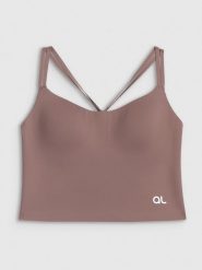 4F Crop top treningowy z niskim wsparciem damski 4F x Anna Lewandowska - beżowy S. Brązowe topy damskie 4F, l, bez wzorów, z materiału, biznesowe, bez kołnierzyka, bez ramiączek. Za 149.99 zł.