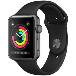 Apple zegarek Watch Series 3 GPS, 42mm Space Grey Aluminium Case with Black Sport Band. Czarne zegarki smartwatch Apple, bez wzorów. Za 1,479.00 zł.