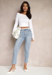 Jasnoniebieskie Jeansy High Waist Regular Fit Felindor. Niebieskie jeansy damskie Renee, bez wzorów, z bawełny, eleganckie, z podwyższonym stanem. Za 109.99 zł.