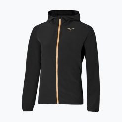 Kurtka do biegania damska Mizuno Alpha Jacket. Czarne kurtki sportowe damskie Mizuno, bez wzorów, bez ramiączek, bez kaptura, do biegania. Za 249.99 zł.