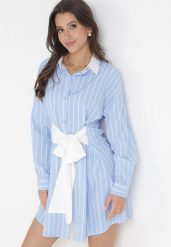 Jasnoniebieska Wiskozowa Sukienka Mini o Fasonie Koszuli Zapinana na Guziki Romola. Niebieskie sukienki damskie Born2be, xl, bez wzorów, z wiskozy, bez kołnierzyka, bez ramiączek, maxi, koszulowe. Za 59.99 zł.