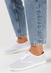 Białe Tenisówki w Kropki przed Kostkę Renormia. Białe trampki i tenisówki damskie Born2be, bez wzorów, przed kostkę, bez zapięcia. Za 34.99 zł.