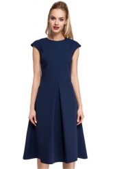 Elegancka sukienka trapezowa z kontrafałdą wizytowa granatowa. Niebieskie sukienki damskie Sukienki.shop, na imprezę, l, bez wzorów, z elastanu, eleganckie, bez kołnierzyka, bez ramiączek, mini, dopasowane. Za 139.00 zł.