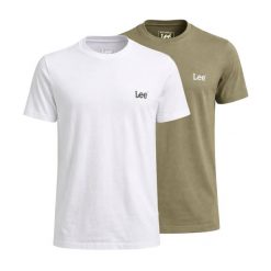 MESKA KOSZULKA LEE ZESTAW DWUPAK CREW MRCNTL GREEN BRGT WH 112370575. Zielone t-shirty męskie Lee, xxl, bez wzorów, bez kołnierzyka, bez ramiączek. Za 139.99 zł.