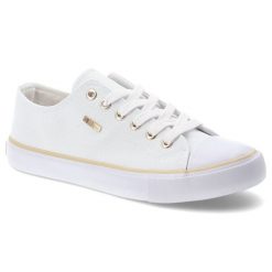 Trampki damskie Big Star, materiałowa cholewka sznurowany fason klasyczna biała podeszwa złote detale minimalistyczny design, białe, TT274772. Białe trampki i tenisówki damskie BIG STAR, bez wzorów, z materiału, bez zapięcia. Za 129.00 zł.