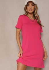 Różowa Sukienka z Bawełny o T-shirtowym Fasonie Niliora. Czerwone sukienki damskie Renee, na co dzień, l, bez wzorów, z bawełny, eleganckie, bez kołnierzyka, bez ramiączek, mini, sportowe. Za 34.99 zł.