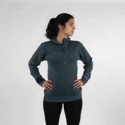 Bluza do biegania damska Kiprun Run 500 Warm ocieplana. Zielone bluzy damskie KIPRUN, l, bez wzorów, z bawełny, sportowe, bez ramiączek, bez kaptura. W wyprzedaży za 119.99 zł.