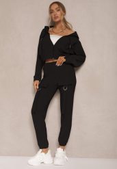 Czarny Komplet Dresowy Utility Bluza Rozpinana i Spodnie z Kieszeniami Telinoria. Czarne bluzy damskie Renee, m, z aplikacjami, z dresówki, sportowe, bez ramiączek, bez kaptura. Za 74.99 zł.