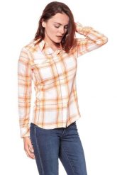 KOSZULA WRANGLER WESTERN APRICOT NECTAR W5240LU65 112129350. Pomarańczowe koszule damskie Wrangler, s, bez wzorów, bez kołnierzyka, bez ramiączek. Za 129.99 zł.