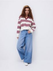 Bluza w paski z kołnierzykiem - wielobarwny. Bluzy damskie Reserved, l, bez wzorów, z bawełny, bez ramiączek, bez kaptura. W wyprzedaży za 59.99 zł.