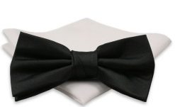 Czarna Mucha Gładka, Jednokolorowa + Biała Poszetka - Chattier, Męska. Białe krawaty i muchy Chattier, bez wzorów, z poliesteru, eleganckie. Za 59.00 zł.