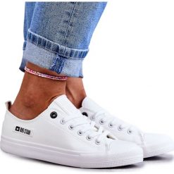 Damskie Niskie Skórzane Trampki Big Star KK274010 Białe. Białe trampki i tenisówki damskie bez wzorów, z gumy, bez zapięcia. Za 176.25 zł.