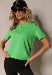 Zielony Bawełniany T-shirt o Klasycznym Kroju z Okrągłym Dekoltem Berdiana. Zielone t-shirty damskie Renee, l, bez wzorów, z bawełny, klasyczne, bez kołnierzyka, bez ramiączek. Za 24.99 zł.