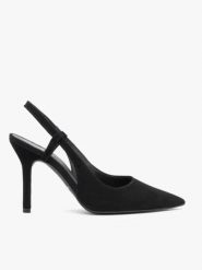 Czarne czółenka bez pięty na szpilce. Czarne czółenka damskie Ryłko, bez wzorów, z gumy, bez obcasa, na obcasie, bez zapięcia. Za 379.99 zł.