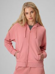 4F Bluza dresowa relaxed z kapturem damska - łososiowa S. Brązowe bluzy damskie 4F, s, bez wzorów, z dresówki, bez ramiączek, z kapturem. Za 169.99 zł.
