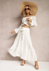 Biała Rozkloszowana Spódnica Maxi z Wiskozy z Materiałowymi Paskami Wintelis. Białe spódnice damskie Renee, na co dzień, na lato, l, bez wzorów, z materiału, eleganckie, maxi, dopasowane. Za 39.99 zł.