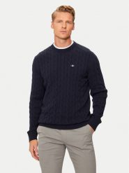 Gant Sweter 8050601 Granatowy Regular Fit. Niebieskie swetry męskie GANT, l, bez wzorów, z bawełny, bez kołnierzyka, bez ramiączek. Za 526.99 zł.