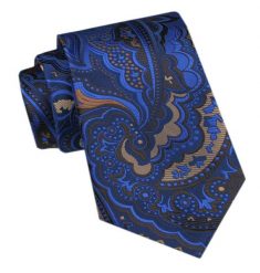 Modny Krawat Męski - Alties - Wzór Orientalny w Odcieniach Niebieskiego. Niebieskie krawaty i muchy Alties, bez wzorów, z tkaniny, eleganckie. Za 49.00 zł.