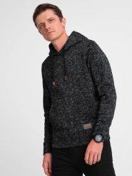 Bluza męska nierozpinana kangurka z kapturem - grafitowy melanż V2 OM-SSNZ-0147 - XL. Szare bluzy męskie Ombre Clothing, l, bez wzorów, z kapturem. W wyprzedaży za 59.99 zł.