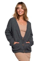 Krótki Rozpinany Kardigan z Kieszeniami - Antracytowy. Szare kardigany damskie MOE, l, bez wzorów, z materiału, bez kołnierzyka. Za 238.90 zł.