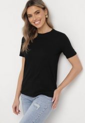 Czarny Klasyczny T-shirt Bawełniany z Krótkim Rękawem Ismerina. Czarne t-shirty damskie Born2be, l, bez wzorów, z bawełny, biznesowe, bez kołnierzyka, bez ramiączek. Za 29.99 zł.