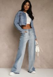 Niebieskie Jeansy High Waist Wide Leg w Dwóch Odcieniach Denimu Carilvienne. Niebieskie jeansy damskie Renee, bez wzorów, z denimu, z podwyższonym stanem. Za 129.99 zł.