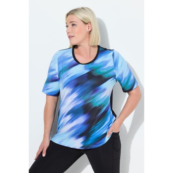 Damskie T-Shirt wycięcie na plecach okrągły dekolt rękaw 1/2. Niebieskie koszulki sportowe damskie Ulla Popken, plus size, bez wzorów, z elastanu, bez ramiączek. W wyprzedaży za 159.99 zł.