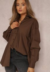 Ciemnobrązowa Koszula Bawełniana Aquida. Brązowe koszule damskie Renee, l, bez wzorów, z bawełny, bez kołnierzyka, bez ramiączek. Za 99.99 zł.