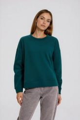 Gładka bluza zielona. Zielone bluzy damskie MOODO, l, bez wzorów, z bawełny, bez ramiączek, bez kaptura. Za 89.99 zł.