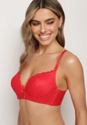 Czerwony Biustonosz Push-Up Ozdobiony Koronką Dimessta. Czerwone biustonosze Born2be, bez wzorów, z jeansu. Za 34.99 zł.