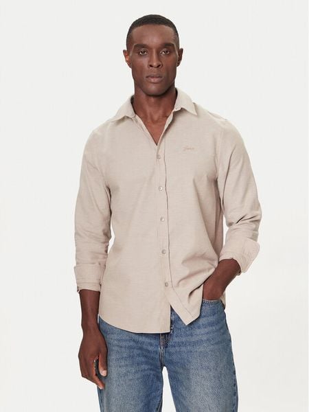 Guess Koszula M5BH26 W1961 Beżowy Regular Fit. Brązowe koszule męskie Guess, l, z aplikacjami, z bawełny, bez kołnierzyka, bez ramiączek. Za 219.99 zł.
