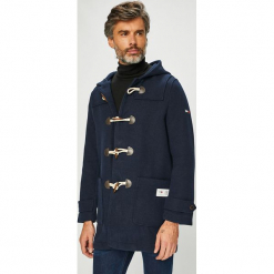 Tommy Jeans - Płaszcz. Niebieskie płaszcze męskie Tommy Jeans, m, bez wzorów, z elastanu, bez kołnierzyka, z kapturem. W wyprzedaży za 739.90 zł.