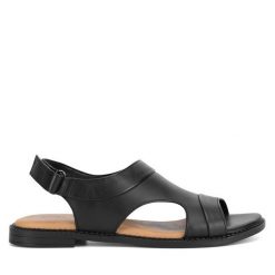 Sandały Lasocki. Czarne sandały damskie Lasocki, bez wzorów, bez obcasa, na płaskiej podeszwie, bez zapięcia. Za 127.99 zł.
