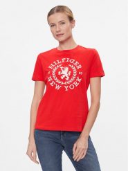 Tommy Hilfiger T-Shirt Reg Crest C-Nk Tee Ss WW0WW41058 Czerwony Regular Fit. Czerwone t-shirty damskie Tommy Hilfiger, s, bez wzorów, z bawełny, bez kołnierzyka, bez ramiączek. Za 179.99 zł.