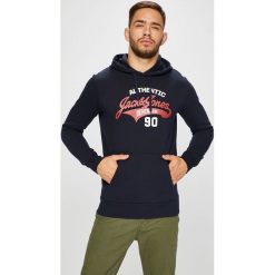 Jack & Jones - Bluza. Niebieskie bluzy męskie Jack & Jones, l, bez wzorów, z bawełny, bez ramiączek, z kapturem. W wyprzedaży za 89.90 zł.