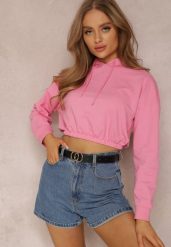 Różowa Bluza Pyrhano. Czerwone bluzy damskie Renee, l, bez wzorów, z jeansu, casualowe, bez ramiączek. Za 34.99 zł.