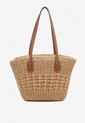 Ciemnobeżowa Pleciona Torebka Typu Shopper Ulolana. Brązowe shopperki damskie Renee, bez wzorów, z jeansu, bez dodatków. Za 74.99 zł.