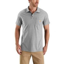 Koszulka sportowa męska polo Carhartt Force Midweight Pocket. Szare koszulki sportowe męskie Carhartt, l, bez wzorów, bez ramiączek, trekkingowe. Za 159.99 zł.