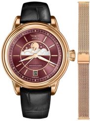 Zegarek damski Aviator V.1.33.2.265.4BM-SET różowe złoto. Czerwone zegarki damskie AVIATOR, złote. Za 3,388.90 zł.