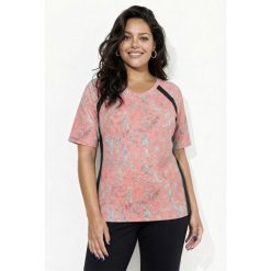 Damskie T-shirt liście siateczka dekolt w szpic rękaw 1/2 z recyklingu. Brązowe t-shirty damskie Ulla Popken, plus size, bez wzorów, z elastanu, sportowe, bez kołnierzyka, bez ramiączek. Za 199.99 zł.