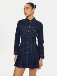 Tommy Jeans Sukienka jeansowa DW0DW20533 Granatowy Regular Fit. Niebieskie sukienki damskie Tommy Jeans, xxs, bez wzorów, z bawełny, bez kołnierzyka, bez ramiączek. Za 389.99 zł.