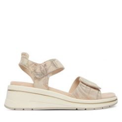 Sandały Caprice. Brązowe sandały damskie Caprice, bez wzorów, bez obcasa, na koturnie, bez zapięcia. Za 329.99 zł.